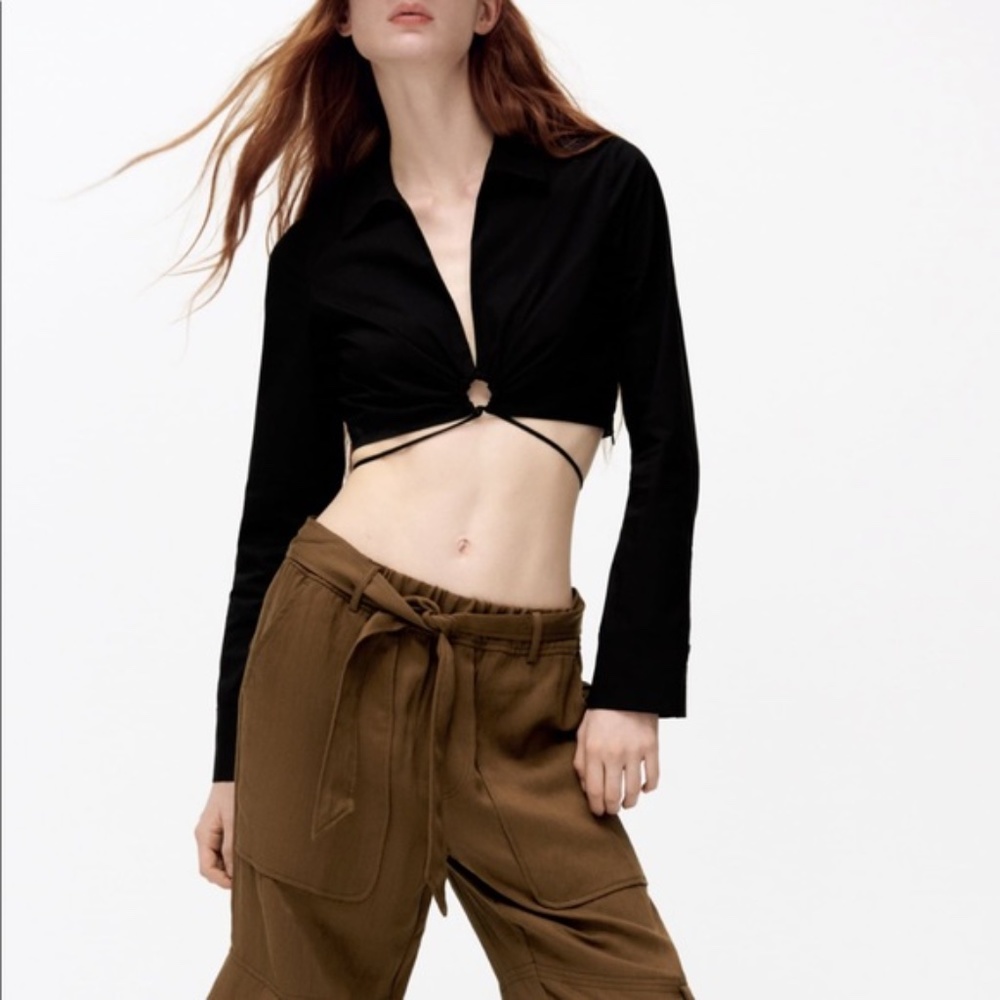 NWT Zara black crop top poplin shirt - Picture 8 of 8